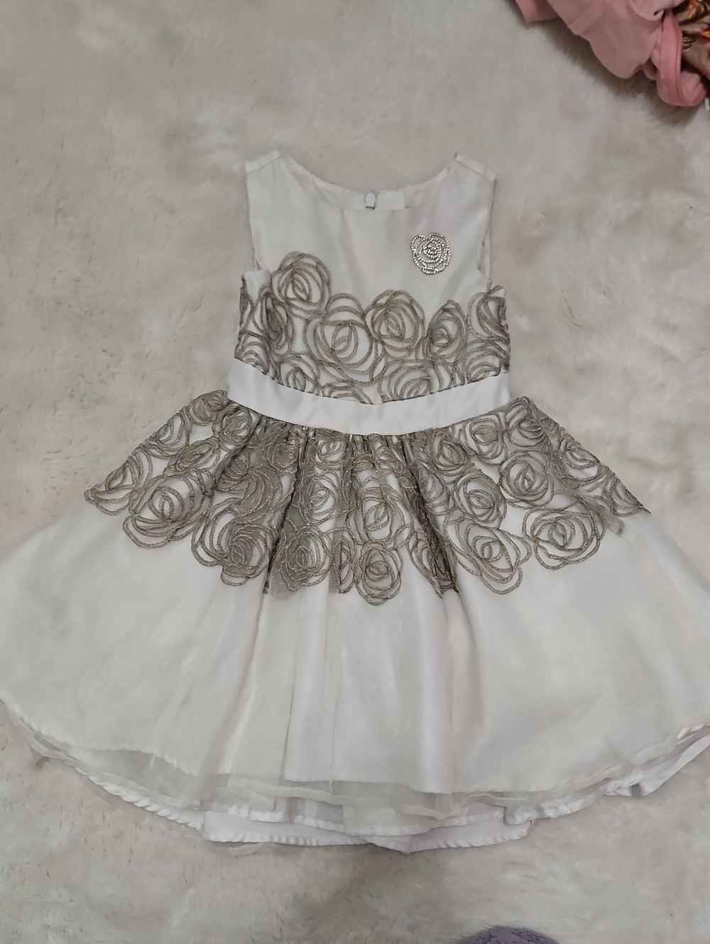 Disney Princess White and Gold Floral Overlay Girls' Dress